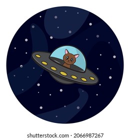 Cat flying in ufo through space