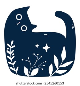 Cat with Folk art ornament pattern. Vector illustration.