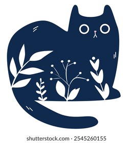 Cat with Folk art ornament pattern. Vector illustration.