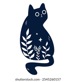 Cat with Folk art ornament pattern. Vector illustration.