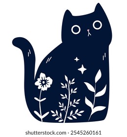 Cat with Folk art ornament pattern. Vector illustration.