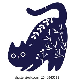 Cat with Folk art ornament pattern. Vector illustration.