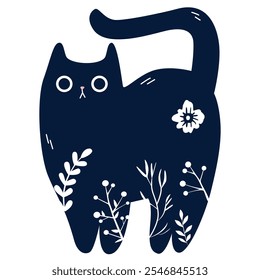 Cat with Folk art ornament pattern. Vector illustration.