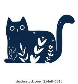 Cat with Folk art ornament pattern. Vector illustration.