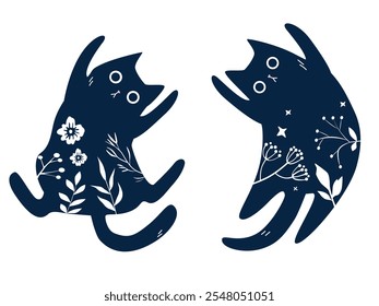 Cat with Folk art ornament pattern. Vector illustration.