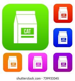 Cat food bag set icon color in flat style isolated on white. Collection sings vector illustration