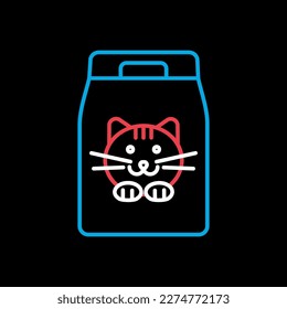 Cat food bag vector icon on black background. Pet animal sign. Graph symbol for pet and veterinary web site and apps design, logo, app, UI