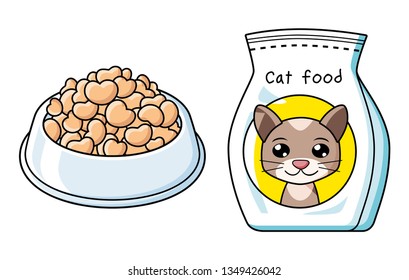 Cat Food Bowl And Bag Isolated