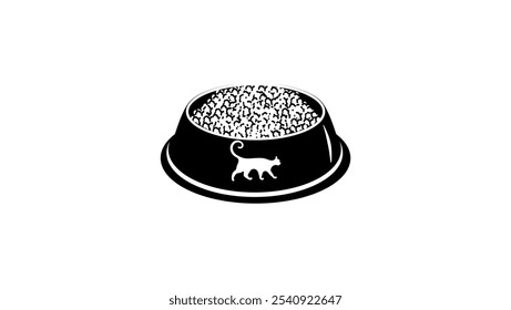 cat food in a bowl, black isolated silhouette