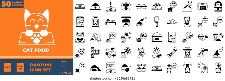 Cat Food Duotone Editable Icons set. Vector illustration in modern thin duotone style of cat food icons: pet, dog, food, etc
