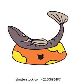 cat food or fish in pet food bowl illustration for children picture book or dictionary