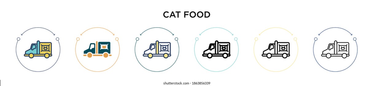 Cat food icon in filled, thin line, outline and stroke style. Vector illustration of two colored and black cat food vector icons designs can be used for mobile, ui, web