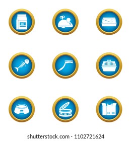 Cat food icons set. Flat set of 9 cat food vector icons for web isolated on white background