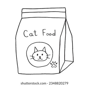 Cat food illustration image. 
Hand drawn image artwork of a cat food. 
Simple cute original logo.
Hand drawn vector illustration for posters, cards, t-shirts.