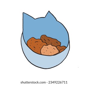 Cat food illustration image. 
Hand drawn image artwork of a cat food. 
Simple cute original logo.
Hand drawn vector illustration for posters, cards, t-shirts.