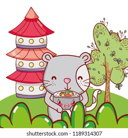 Cat and food kawaii cartoons