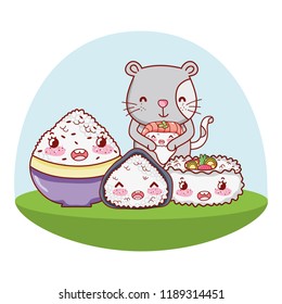 Cat and food kawaii cartoons