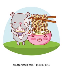 Cat and food kawaii cartoons