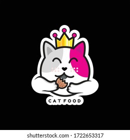 Cat food logo design vector. Fat cat cartoon design vector for sticker and icon