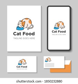 Cat food logo and icon vector illustration with mobile app template