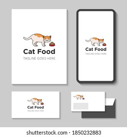 Cat food logo and icon vector illustration with mobile app template