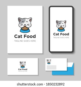 Cat food logo and icon vector illustration with mobile app template
