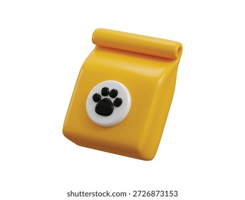 Icono de paquete de alimentos para gatos 3d concepto de bolsa de papel brillante con comida para mascotas Ilustración vectorial de iconos de paquetes de alimentos