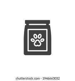Cat food package vector icon. filled flat sign for mobile concept and web design. Pet food bag glyph icon. Symbol, logo illustration. Vector graphics
