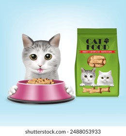 Cat food packaging design With food bowl.pink pet food bowl.