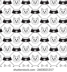 Cat Food Pattern, Seamless Vector Background on White.
