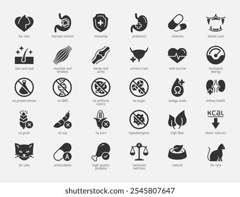 Cat Food Properties Vector Icon Set in Glyph Style