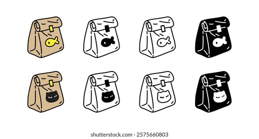 cat food vector fish icon package paper bag kitten face calico head neko pet cartoon character munchkin illustration symbol clip art isolated design