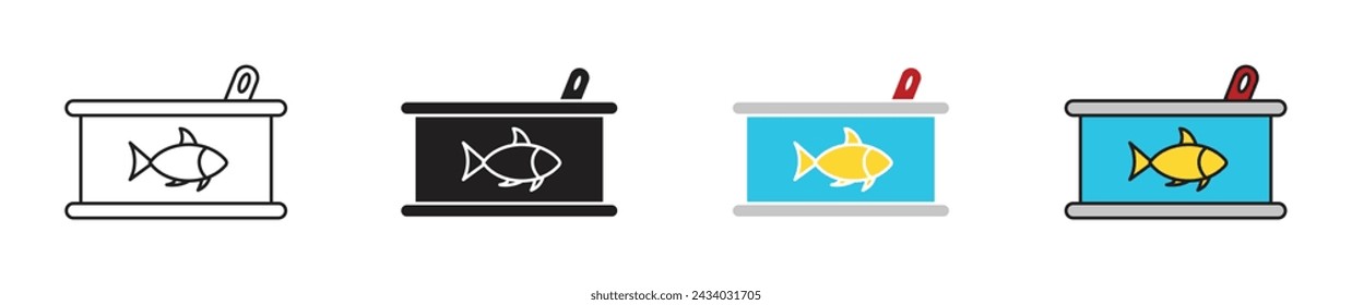 Cat Food Vector Illustration Set. Cat Pet Nourish Fish Can Sign suitable for apps and websites UI design style.