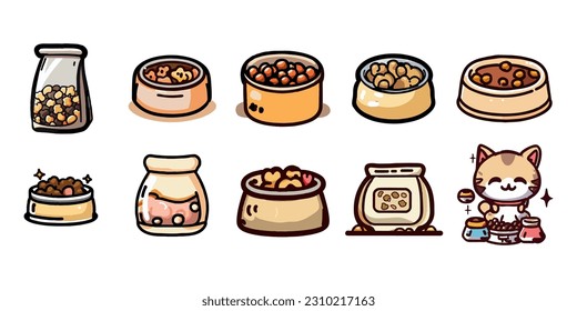 Cat food vector set collection graphic clipart design