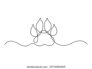 Cat footprint continuous single line drawing vector illustration