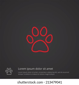 cat footprint outline thin symbol, red on dark background, logo editable, creative template 