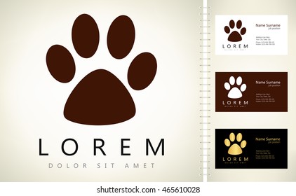 Cat footprint. Paw print vector with business card template.