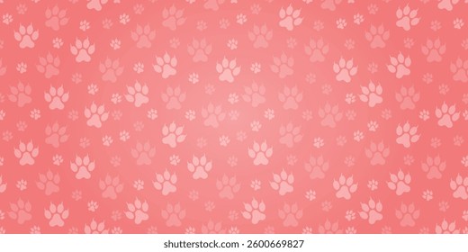 Cat Footprints Background - Large and Small Paws with Claws and Gradient in Red and Pink Tones. Rectangular Background.
