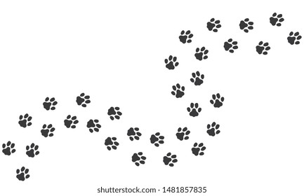 Cat footprints. Cats or dogs travel footprints. Black domestic animals paw prints isolated on white background. Vector illustration