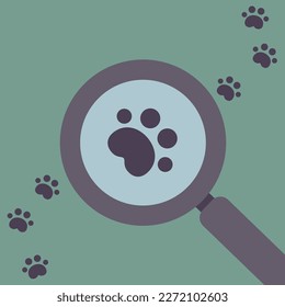 Cat footprints and a magnifying glass. Vector illustration EPS10