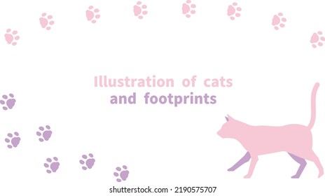 Cat and footprints vector illustration 2 sideways