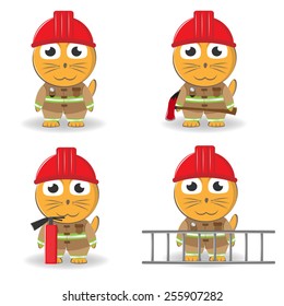 cat in the form of a firefighter with the ax, a fire extinguisher .Vector set