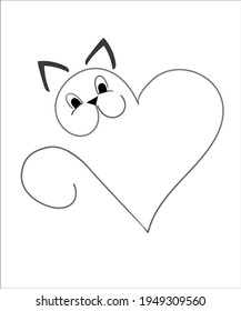 cat in the form of a heart on a white background