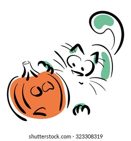 Cat found a pumpkin