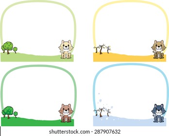 cat in Four seasons with frame