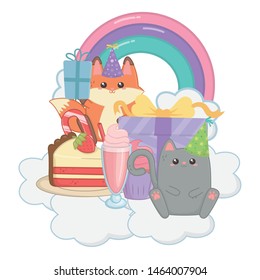 Cat and fox in happy birthday celebration