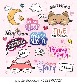 Cat and Fox sleep masks set. Cute sticker collection. 