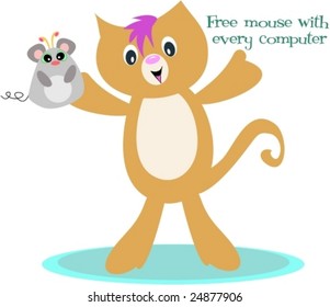 Cat and Free Mouse with Every Computer Vector