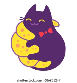 Cat With French Breakfast Croissant Pastry  Vector Image