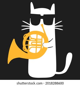 cat french horn funny cat lover unisex art wo art one art art vector design illustration print poster
